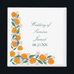 Imán Naranja de mano Boda de resumen botánico<br><div class="desc">Imán boda con arte floral Naranja dibujado a mano</div>