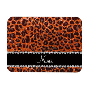 Imán Naranja de nombre personalizado purpurina leopardo