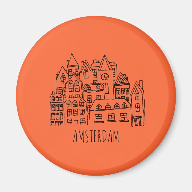 Imán Naranja de recuerdo de Amsterdam Holanda (Frente)