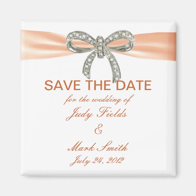 Imán Naranja Diamond Bow Wedding Save The Date Magnet (Frente)