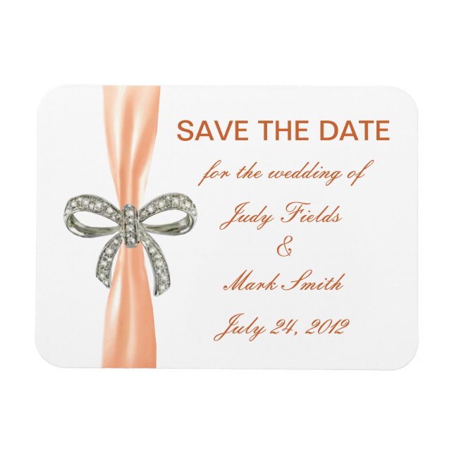 Imán Naranja Diamond Bow Wedding Save The Date Magnet (Horizontal)