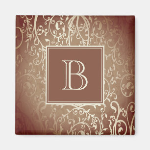 Imán Naranja Elegant Flourish Monogram Magnet