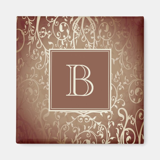 Imán Naranja Elegant Flourish Monogram Magnet (Frente)