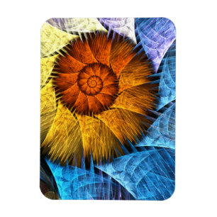 Imán Naranja floral Azul amarillo abstracto arte
