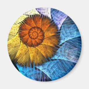 Imán Naranja floral Azul amarillo Abstracto arte redond