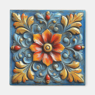 Imán Naranja floral español mexicano y azul