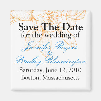Imán Naranja Floral Guardar La Fecha Boda Magnets Favor