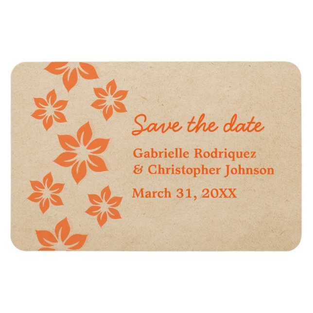 Imán Naranja Floral Tropical Save the Date Magnet (Horizontal)