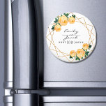Imán Naranja Floral Wed Elegante Purpurina Oro Geométri<br><div class="desc">El diseño boda presenta un elegante patrón de marco geométrico purpurina oro falso. Rodeado de rosas acuáticos y vegetación en dos esquinas. Personalice esta plantilla para agregar su información. Haga clic en el personalizar para realizar más cambios. Todo es personalizable.</div>