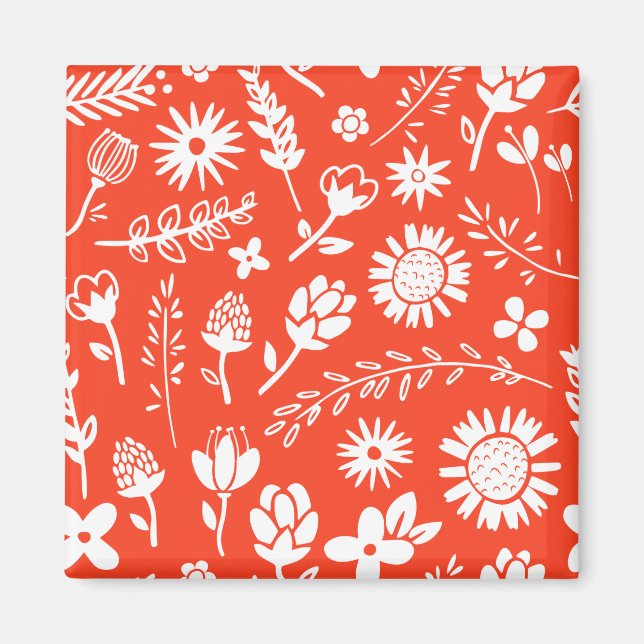 Imán Naranja Flores de verano soleadas y florecientes (Frente)