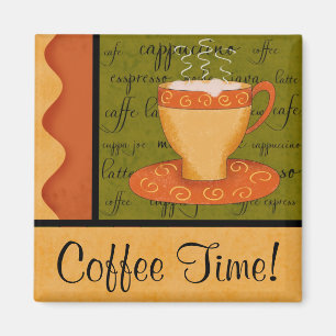 Imán Naranja Gold Green Coffee Cup Art Custom Name