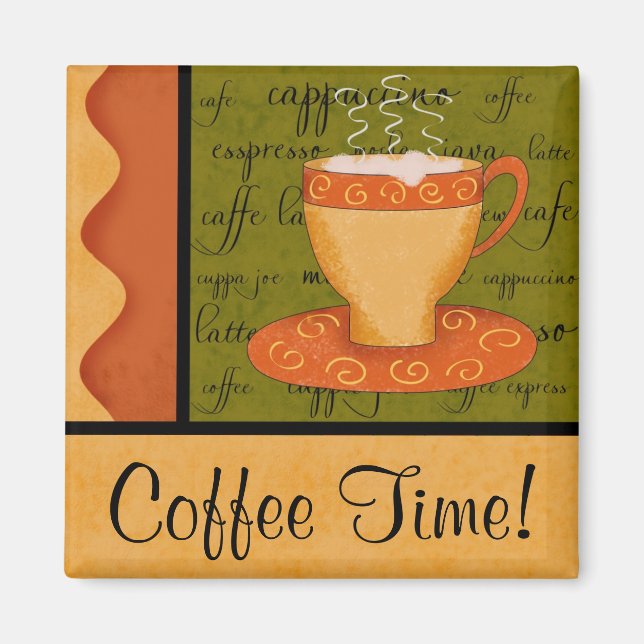 Imán Naranja Gold Green Coffee Cup Art Custom Name (Frente)
