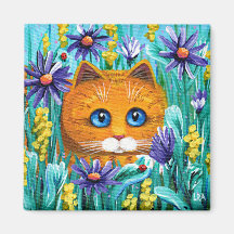Naranja gracioso Tabby Cat Mouse Flores Creacionar