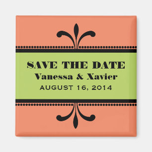 Imán Naranja/Green Fancy Art Deco Save the Date Magnet