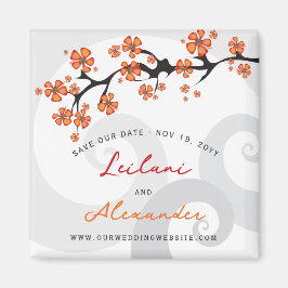 Imán Naranja Hibiscus Gray Swirls Tropical Save The Dat