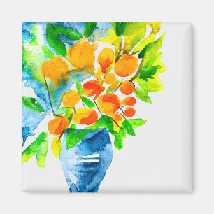 Imán Naranja kumquat frutal arte acuarela