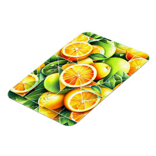 Imán Naranja Limón Botánico Cítrico Geométrico