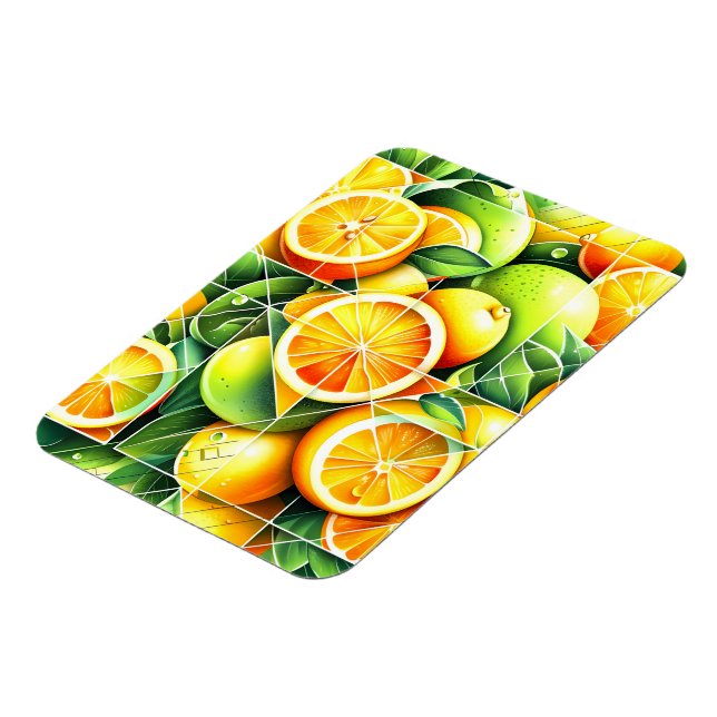Imán Naranja Limón Botánico Cítrico Geométrico (Lado Izquierdo)