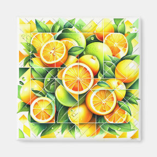 Imán Naranja Limón Botánico Cítrico Geométrico