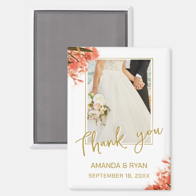 Imán Naranja Oleander Flowers Foto Gracias Boda (Anverso/Reverso)
