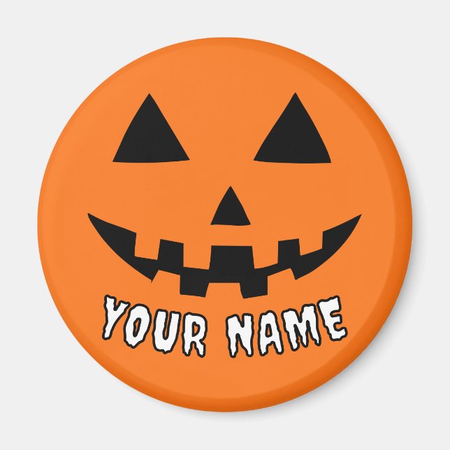 Imán Naranja personalizado Calabaza Halloween su nombre (Frente)