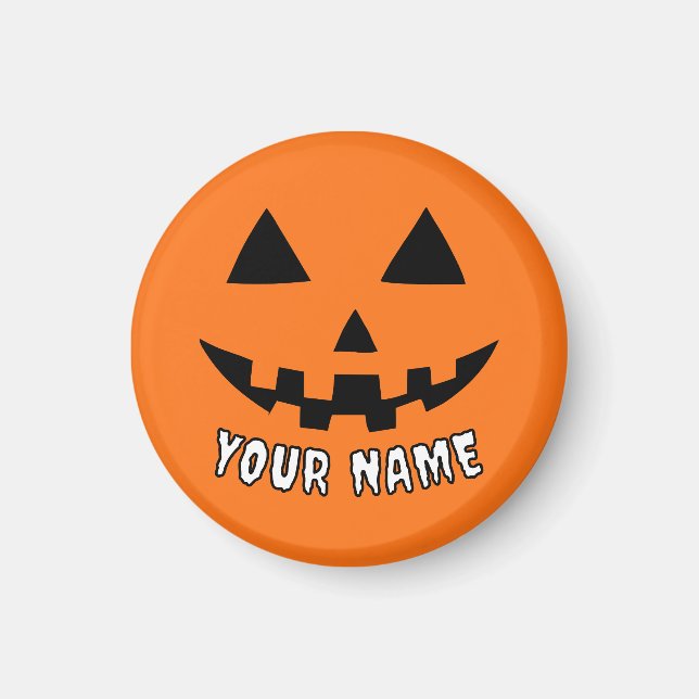 Imán Naranja personalizado Calabaza Halloween su nombre (Frente)