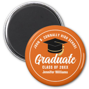 Imán Naranja Personalizado de Graduado Blanco 2024 Grad