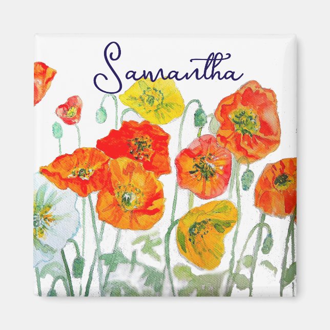 Imán Naranja Red Poppy Flower Pattern Gracias (Frente)