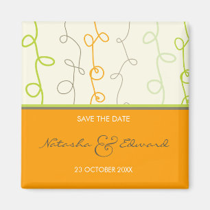 Imán Naranja Retro Green Fun Scribbles Save The Date