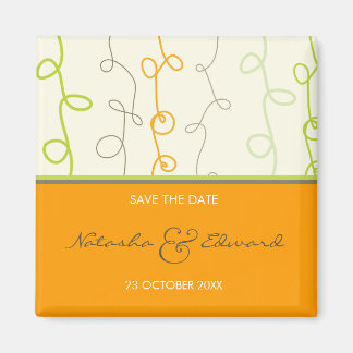 Imán Naranja Retro Green Fun Scribbles Save The Date
