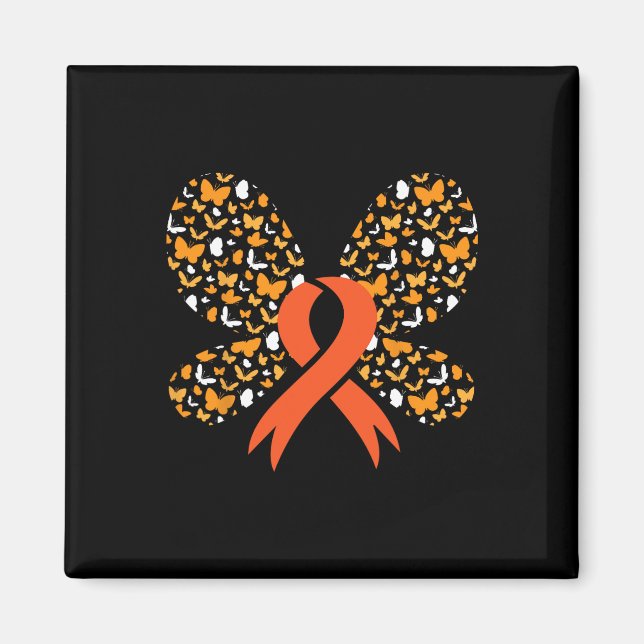Imán Naranja Ribbon Mariposa Leucemia Awareness Survivo (Frente)