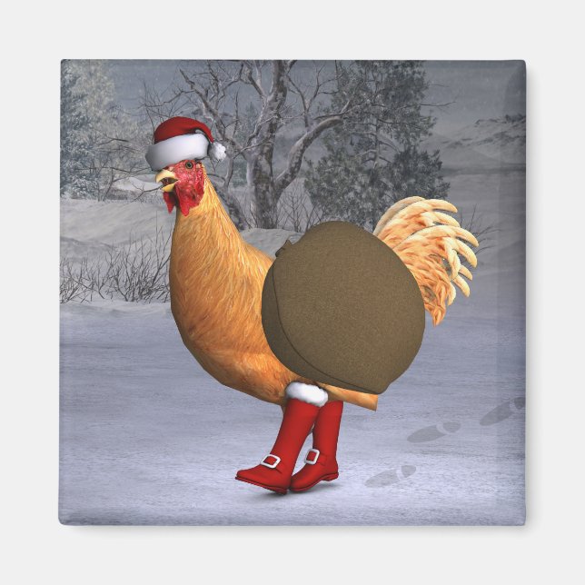 Imán Naranja Rooster Santa Claus (Frente)
