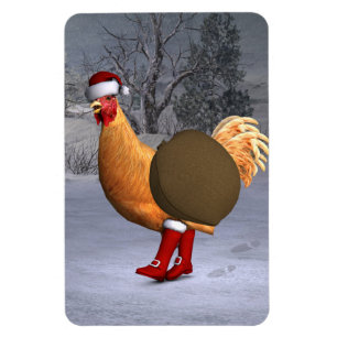 Imán Naranja Rooster Santa Claus