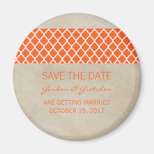 Imán Naranja Rustic Quatrefoil Save the Date Magnet
