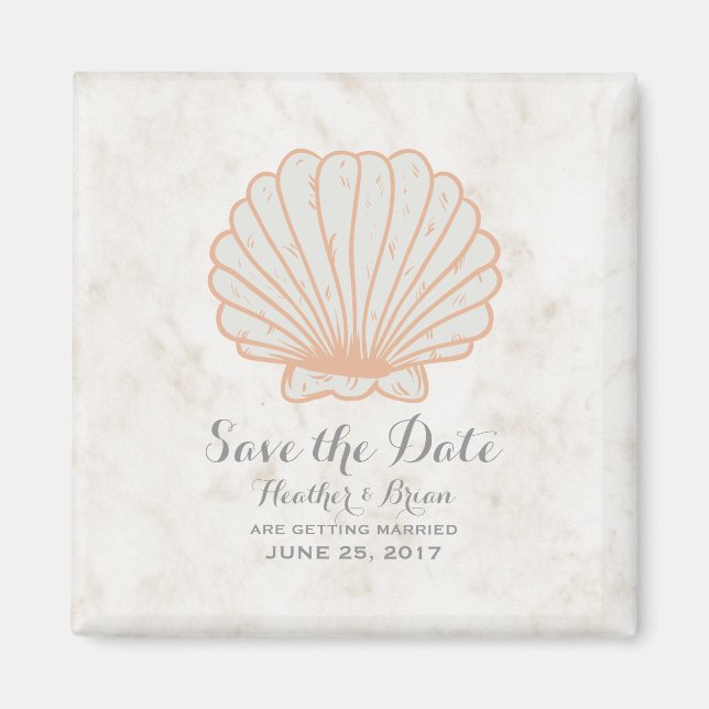 Imán Naranja Rustic Seashell Save the Date (Frente)