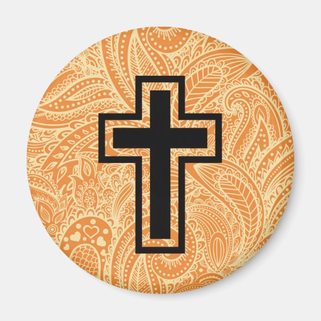 Imán Naranja Santísima Cruz Cristiana Magnet de Madera (Frente)