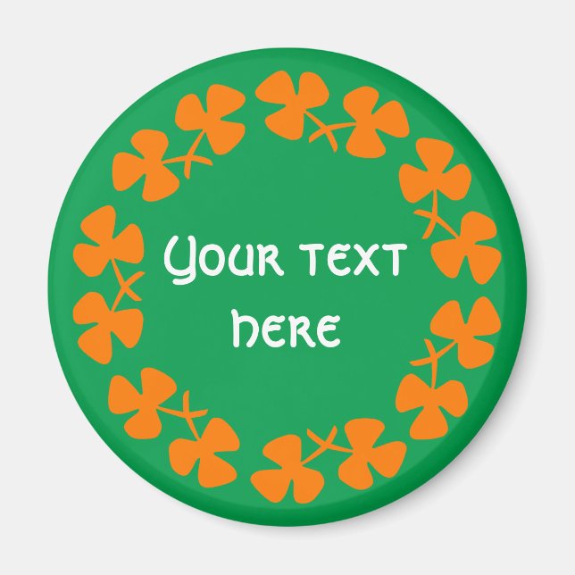 Imán Naranja Shamrock Border Add Text (Frente)