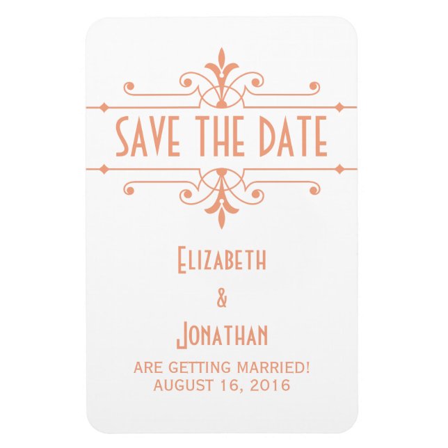 Imán Naranja v2 Fancy Ornamental Save the Date Magnet (Vertical)