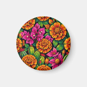 Imán Naranja Vibrante Magenta Marigold Cactus Tropical
