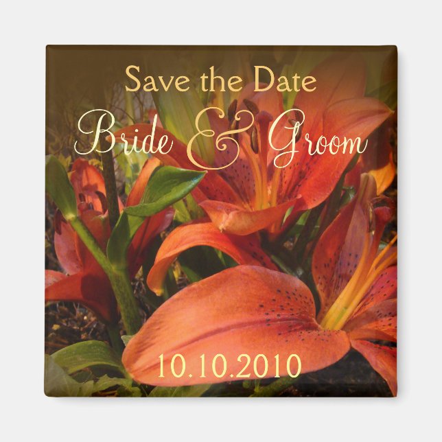 Imán Naranja y Brown Lily Save-The Date (Frente)