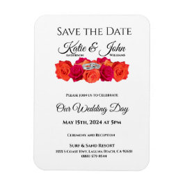 Imán Naranja y flores rosadas-Guardar la fecha-