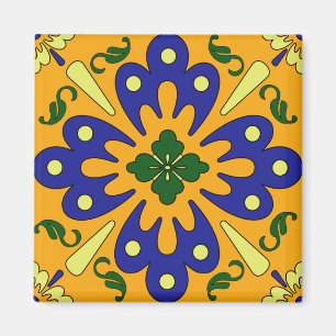 Imán Naranja Yellow Blue Tile Kitchen Magnet