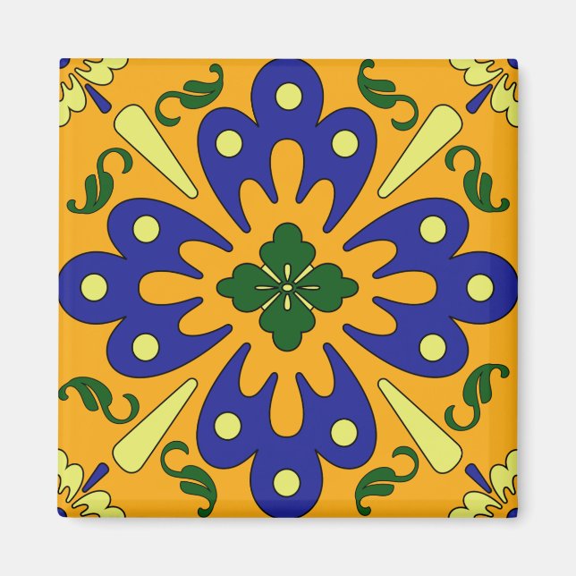 Imán Naranja Yellow Blue Tile Kitchen Magnet (Frente)