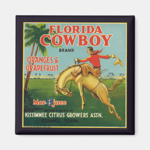 Imán Naranjas de la marca Cowboy de Florida y etiqueta 