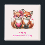 Imán Naranjas zorros curos en el El día de San Valentín<br><div class="desc">imán el día de San Valentín con una adorable imagen de dos zorros usando lindas gafas de corazón teñidas de rosa. Decorada con acentos cardíacos.</div>