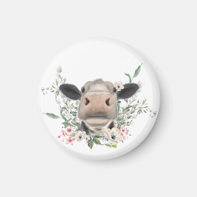 Imán nariz de vaca besa flores acuarela gris animal de  (Frente)