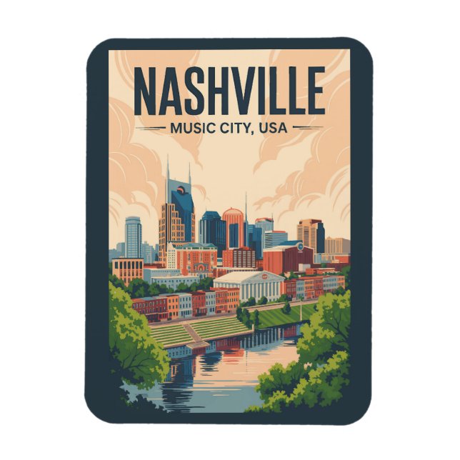 Imán Nashville Tennessee Skyline Travel Art Vintage (Vertical)