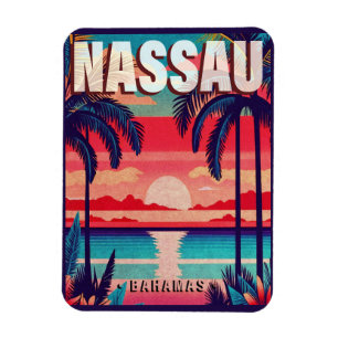 Imán Nassau Bahamas Retro Sunset Souvenir de los años 5