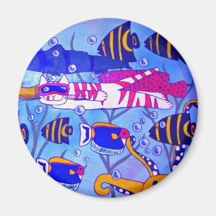 Imán Natación del gato con los pescados