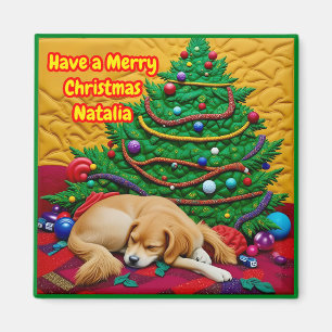 Imán NATALIA~ FELIZ NAVIDAD ~ Árbol Juguetes Perro ~ 